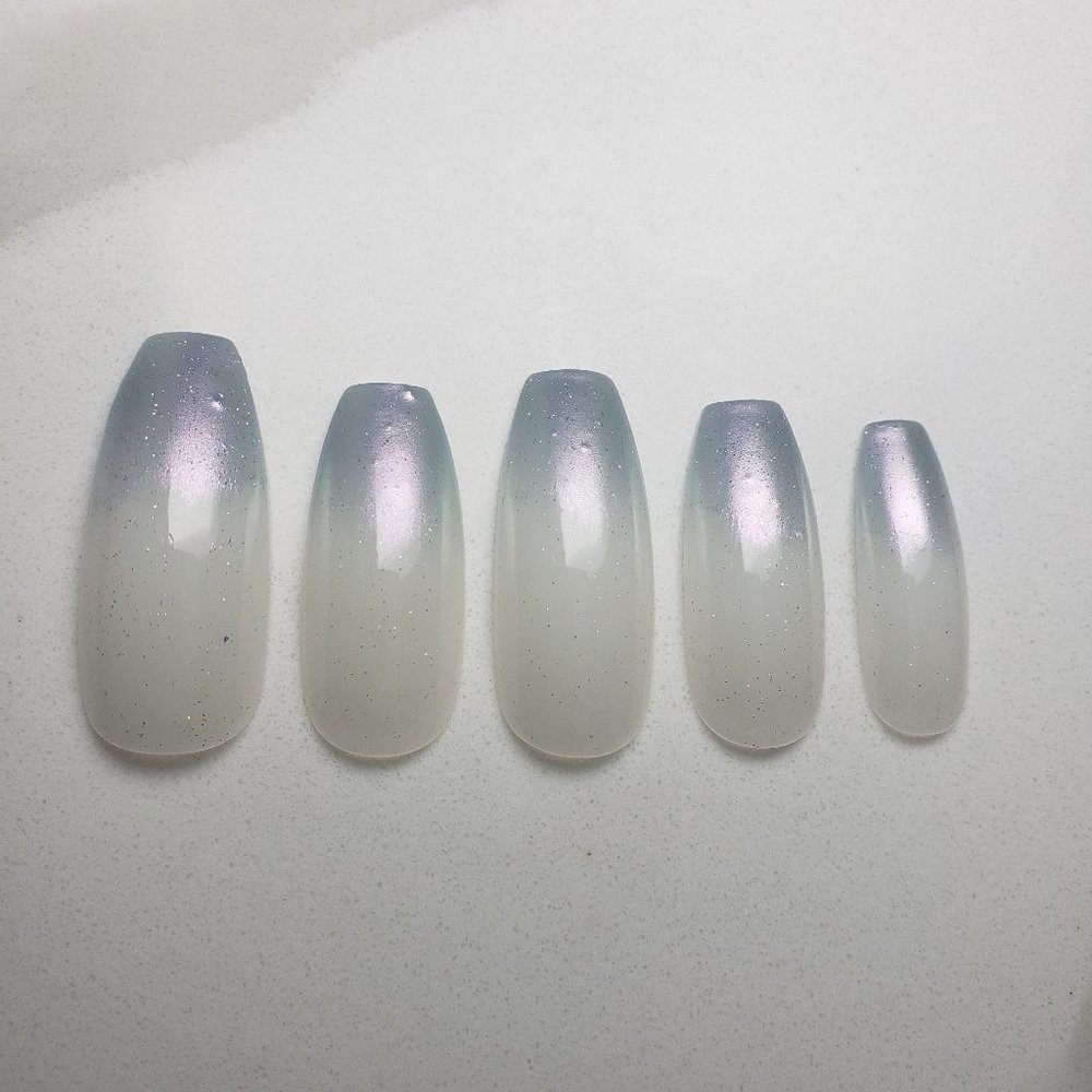 Spring Ombre Custom Press on Nails 20pc set mermaid purple blue shift glitter